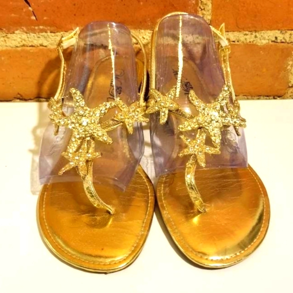 WILD ROSE VTG SANDALS METALLIC GOLD STARFISH BEACH SUMMER HOLIDAY VACA BEACH 5/6